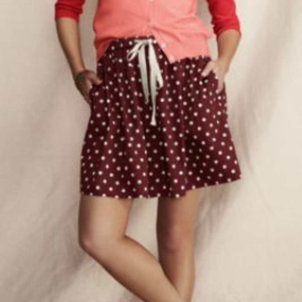 NWOT LANDS END Canvas Mini Skirt Burgundy Polka Dot with Pocket Cotton Size 0